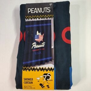 Peanuts Snoopy Shower Curtain Navy Blue Patriotic 75th Anniversary USA 70x72